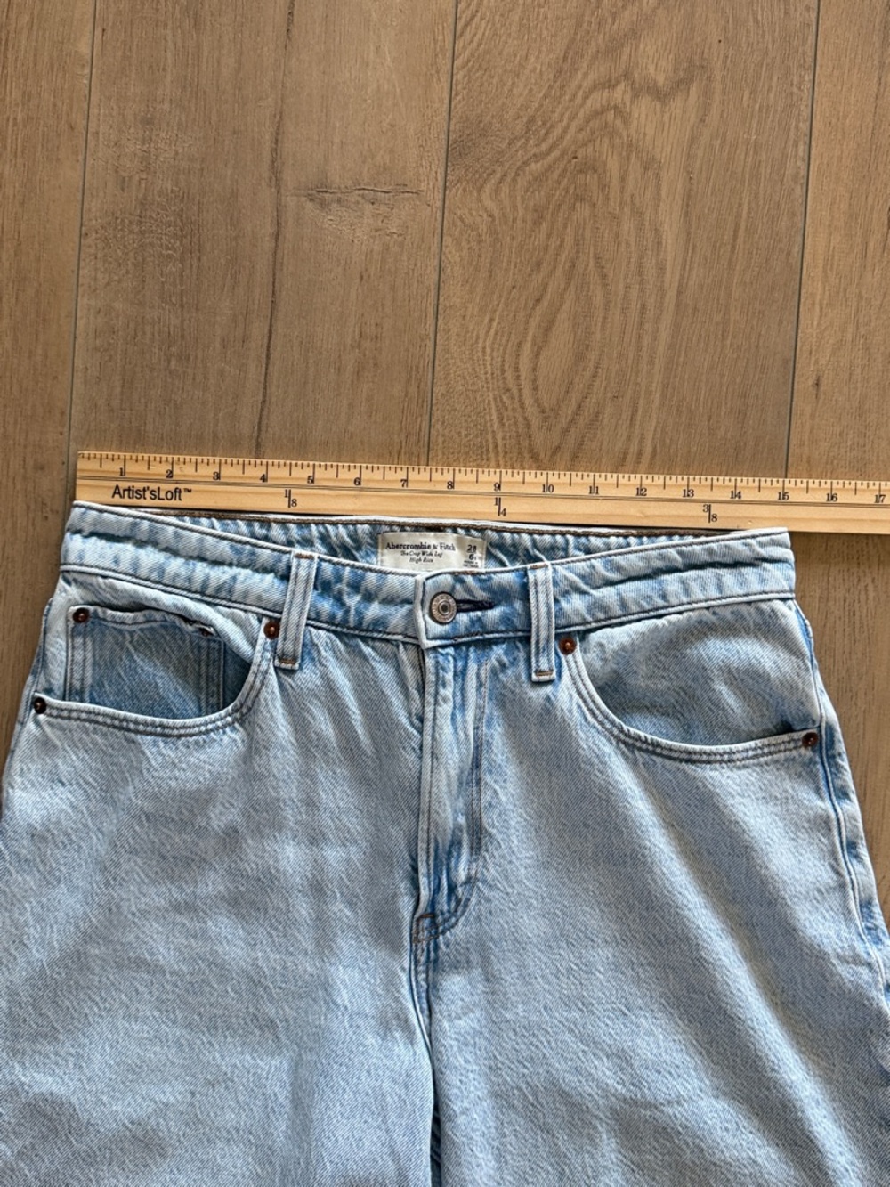 Abercrombie & Fitch Curve Love High Rise Cropped Wide Leg Jeans Sz 6S Light Wash - Picture 9 of 13
